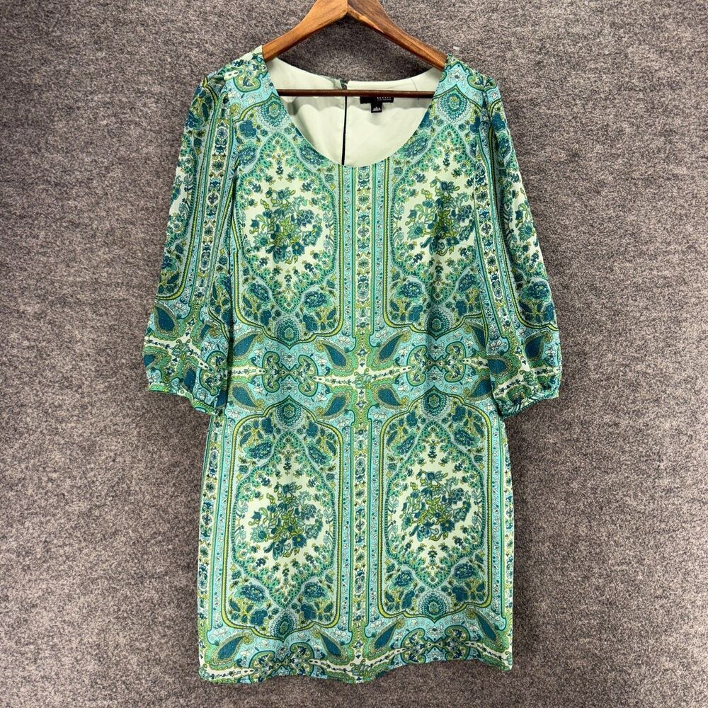 A New Approach Dress Women L Large Blue Geometric Shift Midi Zipper Long Sleeve